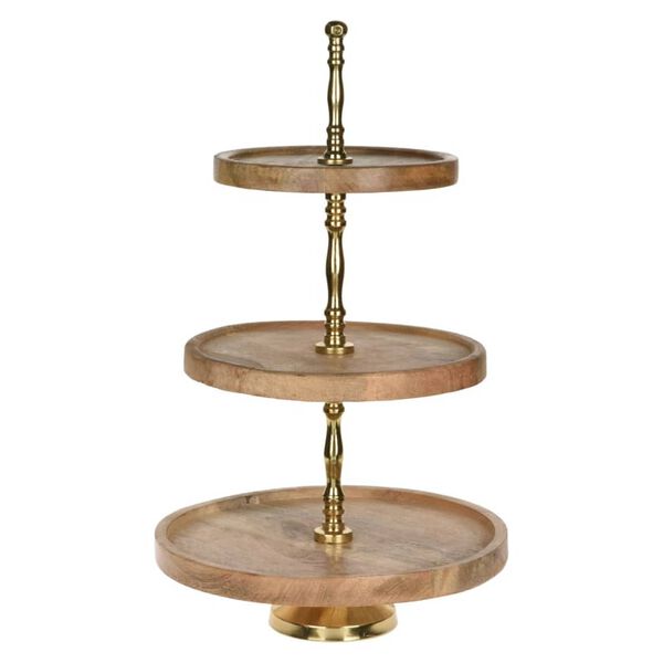 H&S Collection Servierst&auml;nder mit 3 Ablagen 50 cm Holz Golden