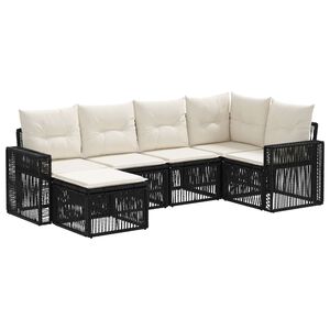 vidaXL Gartensofa-set 6 Stk. Schwarz und Cremewei&szlig; Poly-Rattan