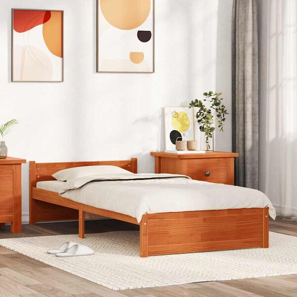 vidaXL Bettrahmen Wachsbraun 205.5 x 95.5 x 51 cm Massives Kiefernholz