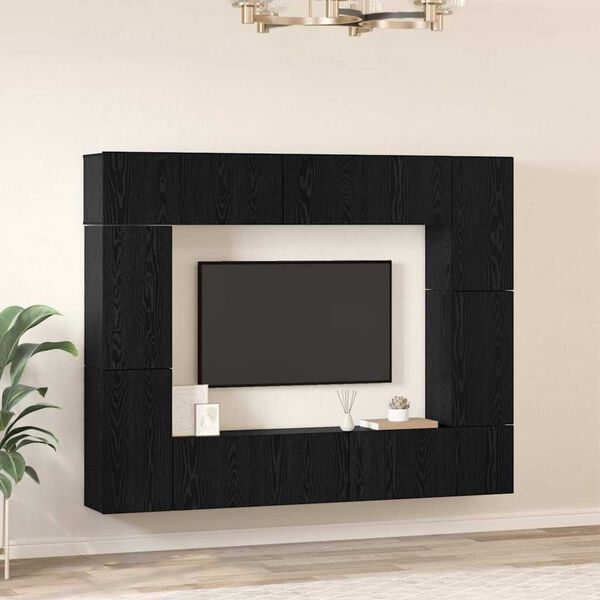 vidaXL TV-Schrankset 8 pcs Schwarz Eichen-Optik Holzwerkstoff