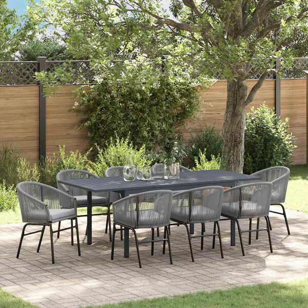 vidaXL Garten Essgruppe 9 pcs Grau Poly-Rattan