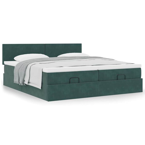 vidaXL Ottoman-Bett mit Matratzen Dunkelgr&uuml;n 180x200 cm Samt