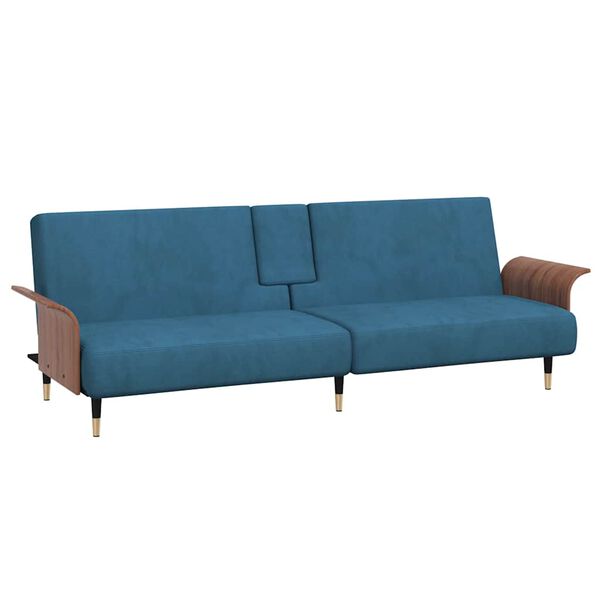 vidaXL Schlafsofa mit Getr&auml;nkehaltern Blau Samt