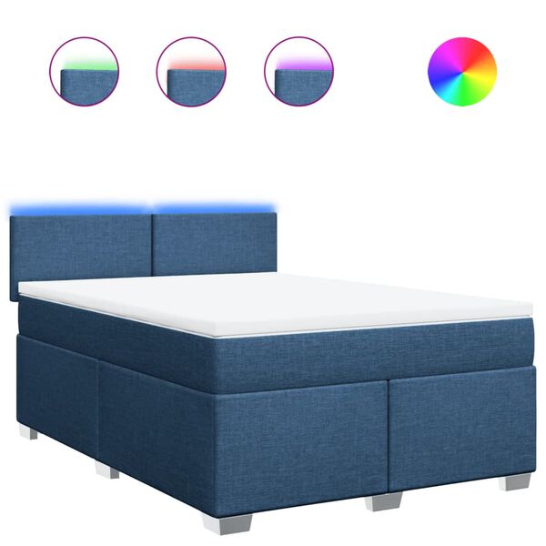 vidaXL Boxspringbett mit Matratze Blau 140x200 cm Stoff