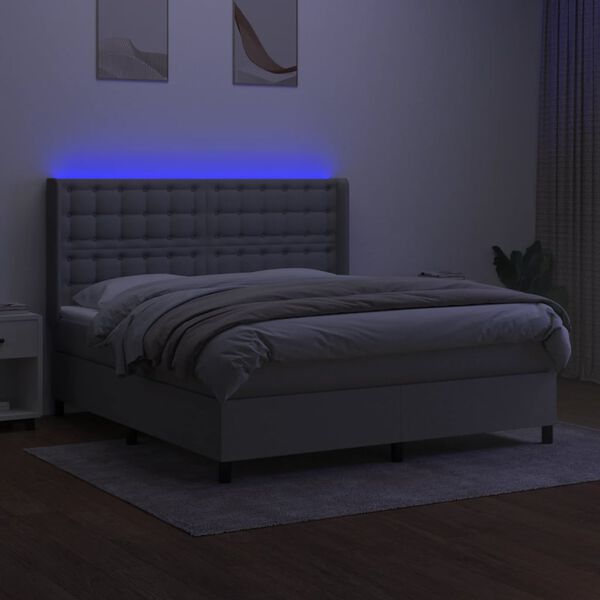 vidaXL Boxspringbett mit Matratze & LED Hellgrau 180x200 cm Stoff