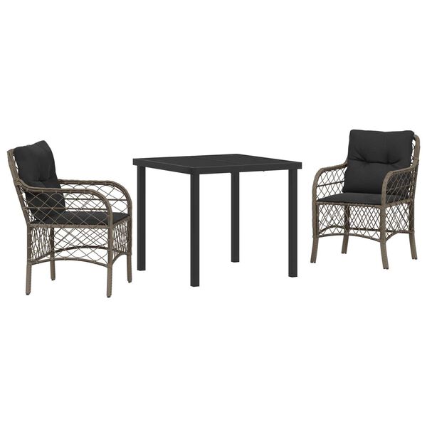 vidaXL Garten Essgruppe mit Kissen 3 pcs Grau Poly-Rattan
