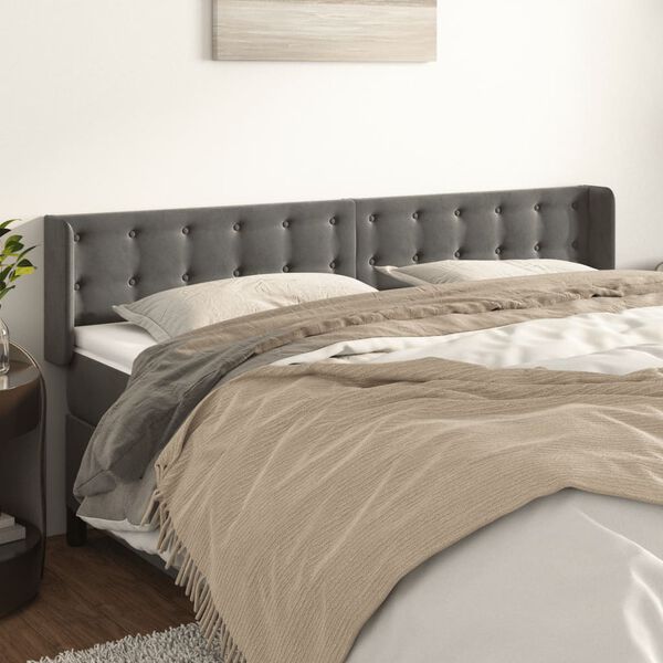 vidaXL Kopfteil mit Ohren Dunkelgrau 183x16x78/88 cm Samt