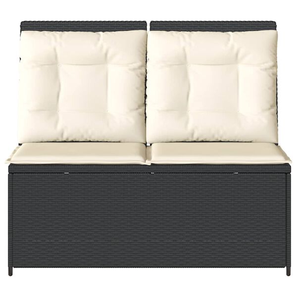 vidaXL Gartenbank Verstellbar mit Kissen Schwarz Poly Rattan