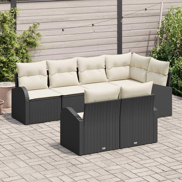 vidaXL Gartensofa-set mit Kissen 7 pcs Schwarz und Wei&szlig; Poly-Rattan