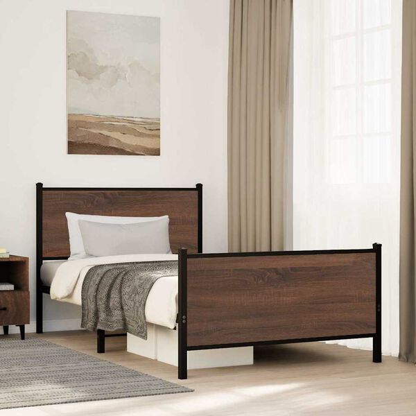 vidaXL Metallbett ohne Matratze Braun Eichen-Optik 100x200 cm