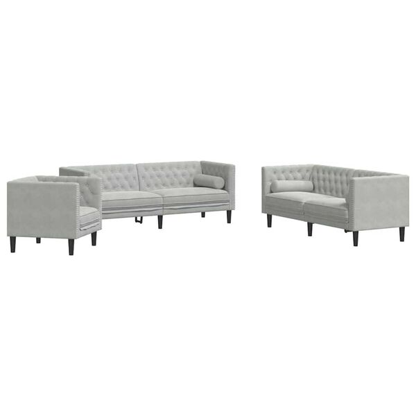 vidaXL Wohnzimmer Couch 3 pcs Hellgrau 194 x 74,5 x 70,5 cm Samt
