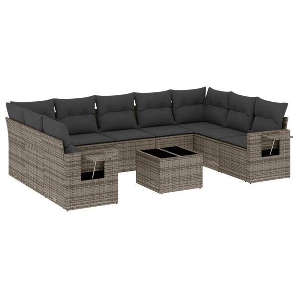vidaXL 10-tlg. Garten-Sofagarnitur mit Kissen Grau Poly Rattan