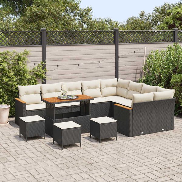 vidaXL Gartensofa-set mit Kissen mit Kissen 13 pcs Schwarz Poly Rattan