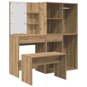 vidaXL Schminktisch-Set mit LED-Leuchten Artisan-Eiche Holzwerkstoff