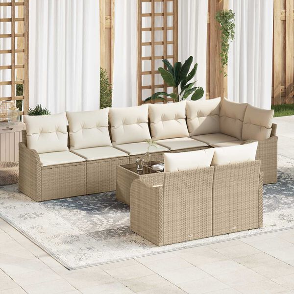 vidaXL Gartensofa-set mit Speicher 9 pcs Beige und Wei&szlig; Poly-Rattan