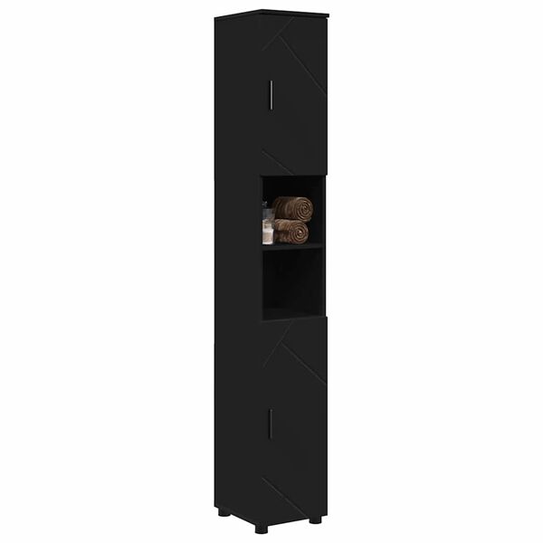vidaXL Badezimmerschrank mit Speicher mit T&uuml;r Schwarz 30 x 35 x 192 cm