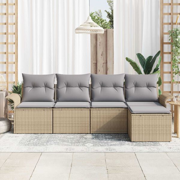 vidaXL Outdoor-Sofa mit Kissen 5 pcs Beige Poly-Rattan