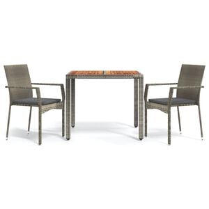 vidaXL 3-tlg. Garten-Essgruppe mit Kissen Grau Poly Rattan