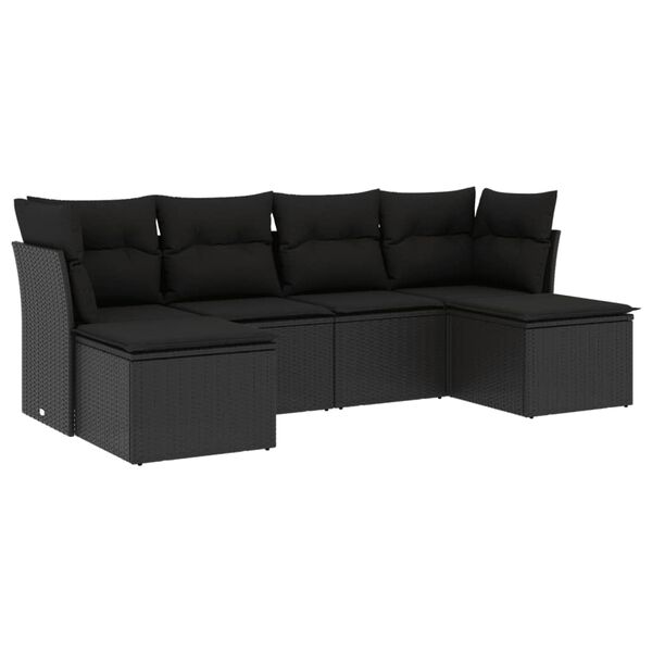 vidaXL 6-tlg. Garten-Sofagarnitur mit Kissen Schwarz Poly Rattan