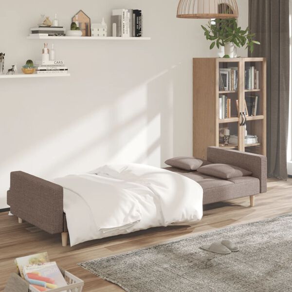 vidaXL Schlafsofa 2-Sitzer mit 2 Kissen Taupe Stoff