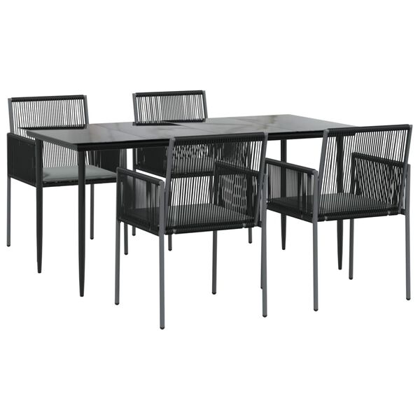 vidaXL 5-tlg. Garten-Essgruppe mit Kissen Schwarz Poly Rattan & Stahl