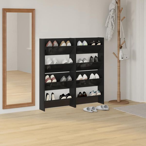 vidaXL Wand-Schuhschr&auml;nke 4 Stk. Hochglanz-Schwarz 60x18x60 cm