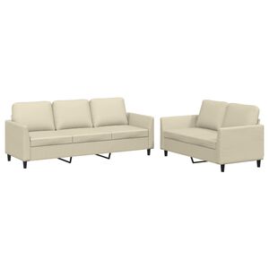 vidaXL 2-tlg. Sofagarnitur mit Kissen Creme Kunstleder