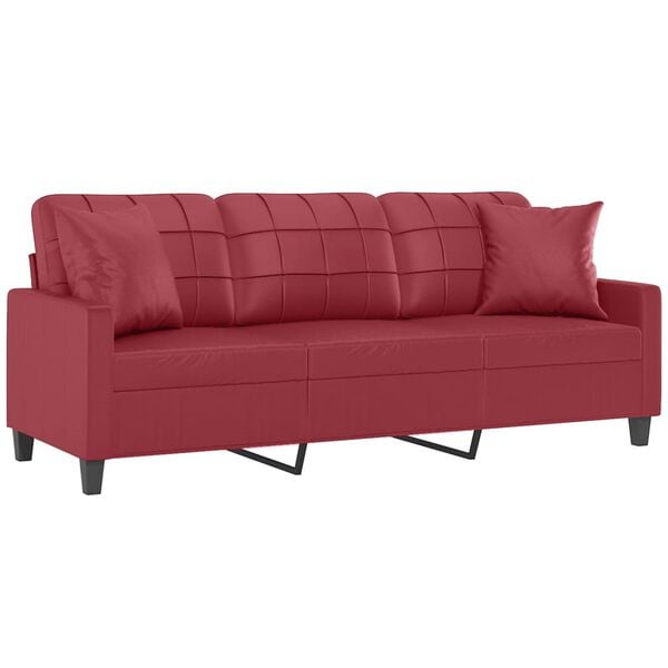 vidaXL 3-Sitzer-Sofa mit Zierkissen Weinrot 180 cm Kunstleder