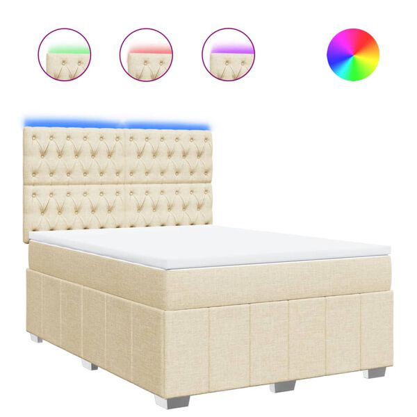 vidaXL Boxspringbett mit Matratze Creme 140x200 cm Stoff