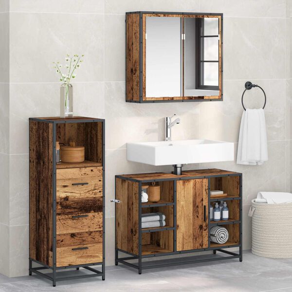 vidaXL Badezimmerm&ouml;bel-Set mit Schubladen 3 pcs Altholz Holzwerkstoff