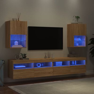 vidaXL TV-Schränke mit LED-Leuchten 2 Stk. Sonoma-Eiche 40,5x30x60 cm