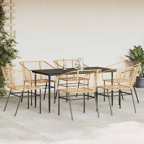vidaXL 7-teiliges Garten-Esszimmerset Braunes Polyrattanglas