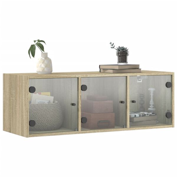 vidaXL Wandschrank mit Glast&uuml;ren Sonoma-Eiche 102x37x35 cm