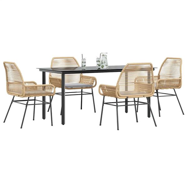 vidaXL 5-tlg. Garten-Essgruppe mit Kissen Braun Poly Rattan Glas