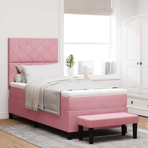 vidaXL Boxspringbett mit Matratze mit Kopfteil Rosa 90 x 190 cm Samt