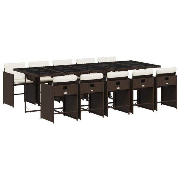 vidaXL 11-tlg. Garten-Essgruppe mit Kissen Braun Poly Rattan