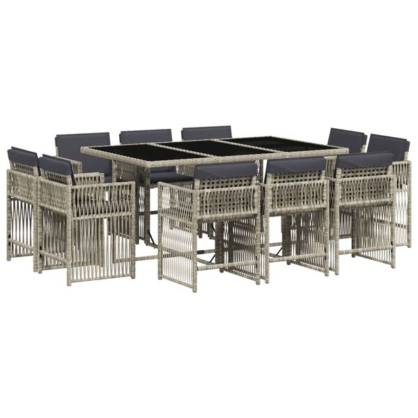 vidaXL 11-tlg. Garten-Essgruppe mit Kissen Hellgrau Poly Rattan