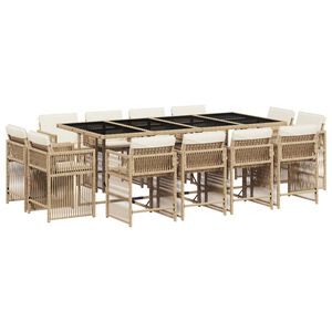vidaXL 13-tlg. Garten-Essgruppe mit Kissen Beige Poly Rattan