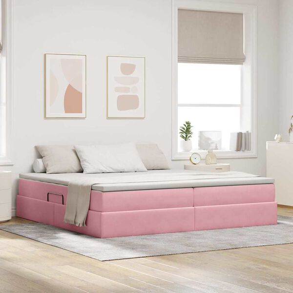 vidaXL Aufbewahrungsbett mit Matratze Rosa 200 x 200 cm Samt