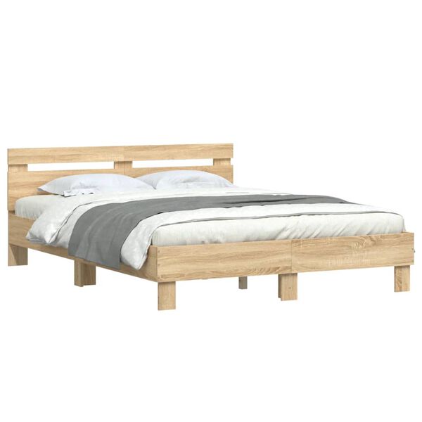 vidaXL Bettgestell mit Kopfteil Sonoma-Eiche 140x190 cm Holzwerkstoff