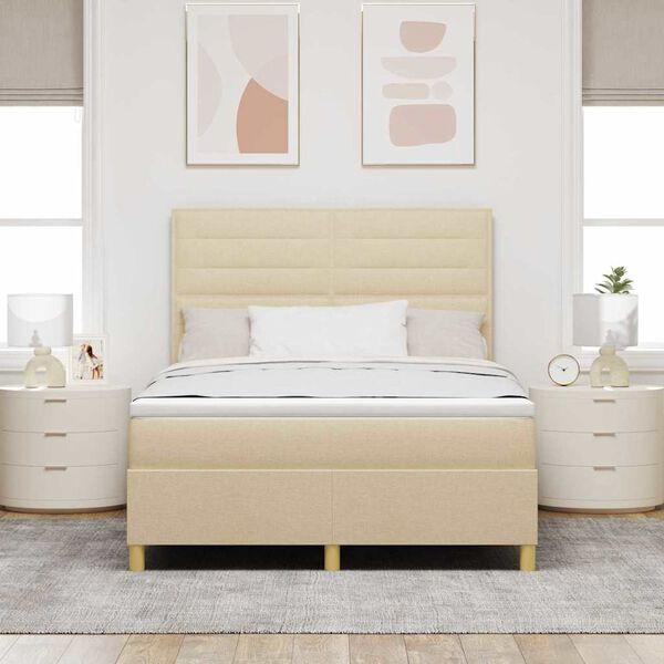 vidaXL Boxspringbett mit Matratze Creme 140 x 200 cm Stoff