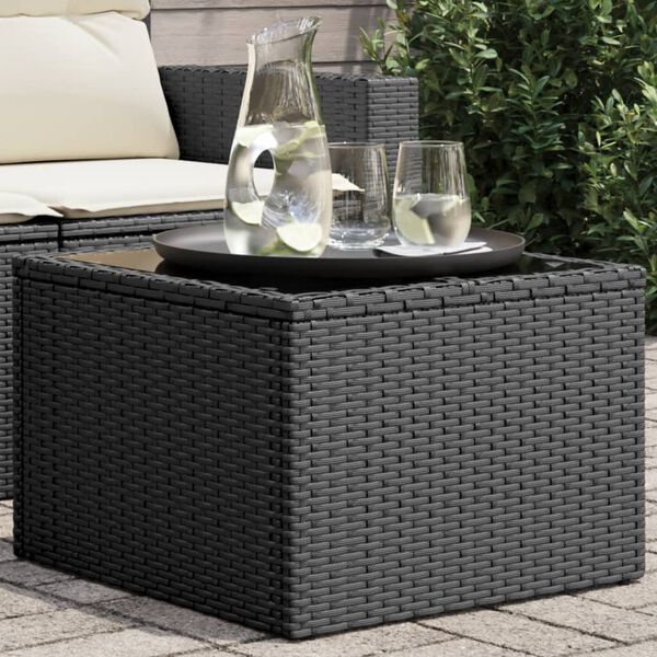 vidaXL Gartentisch mit Glasplatte Schwarz 55 x 55 x 37 cm Poly Rattan