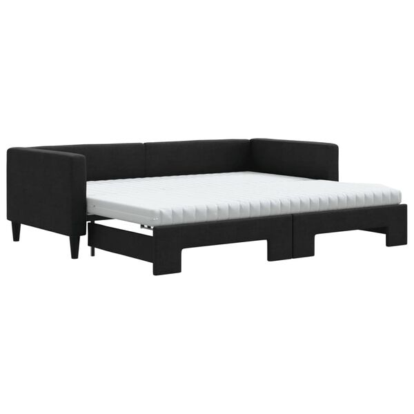 vidaXL Tagesbett Ausziehbar mit Matratzen Schwarz 90x200 cm Stoff