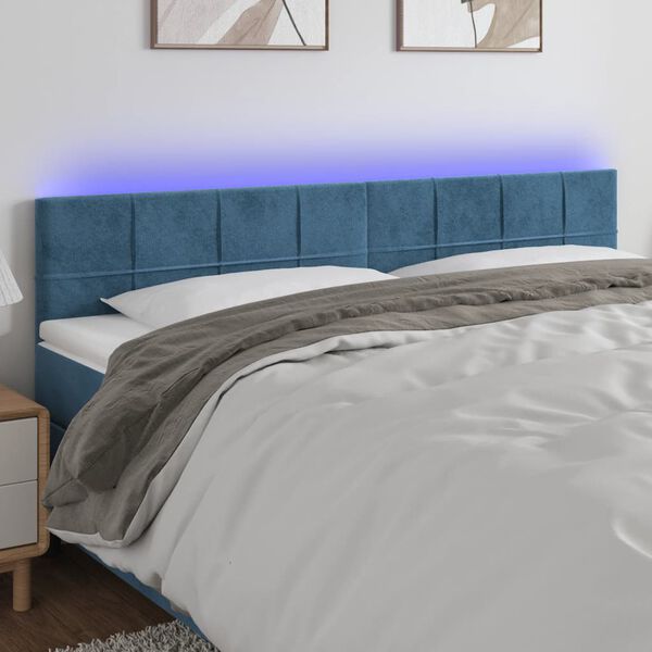 vidaXL LED Kopfteil Dunkelblau 160x5x78/88 cm Samt