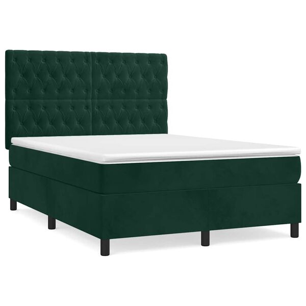 vidaXL Boxspringbett mit Matratze Dunkelgr&uuml;n 140x200 cm Samt