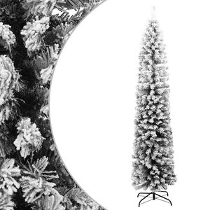 vidaXL K&uuml;nstlicher Weihnachtsbaum Schlank mit Schnee Gr&uuml;n 180 cm PVC
