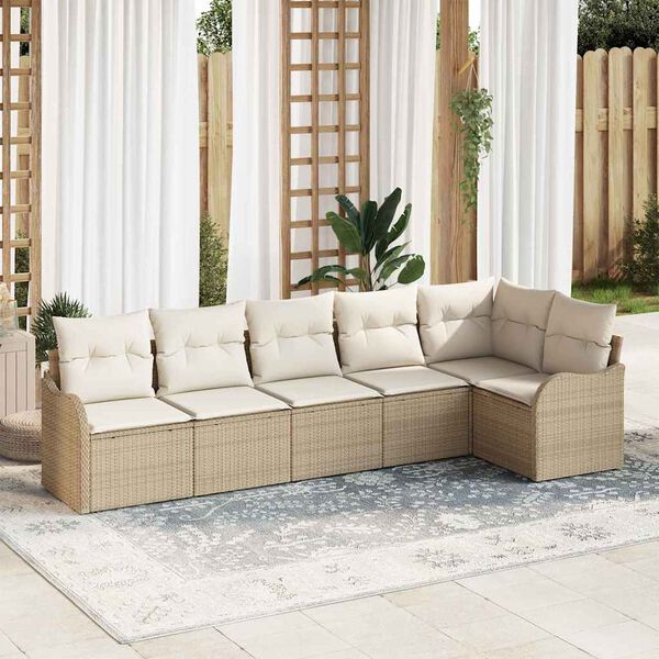 vidaXL Gartensofa-set mit Speicher 6 pcs Beige Poly-Rattan