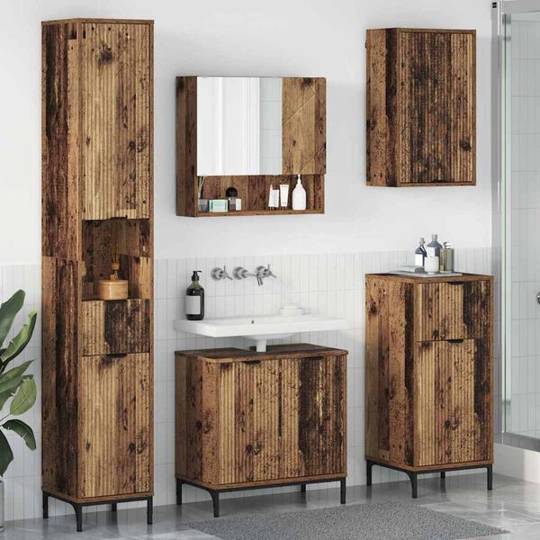 vidaXL Badezimmerm&ouml;bel-Set Wandmontiert Altholz Holzwerkstoff, Metall