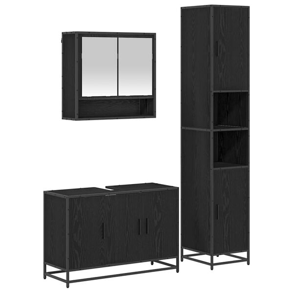 vidaXL Badezimmerm&ouml;bel-Set 3 pcs Schwarz Eichen-Optik Holzwerkstoff
