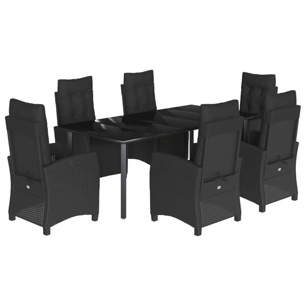 vidaXL 7-tlg. Garten-Essgruppe mit Kissen Schwarz Poly Rattan